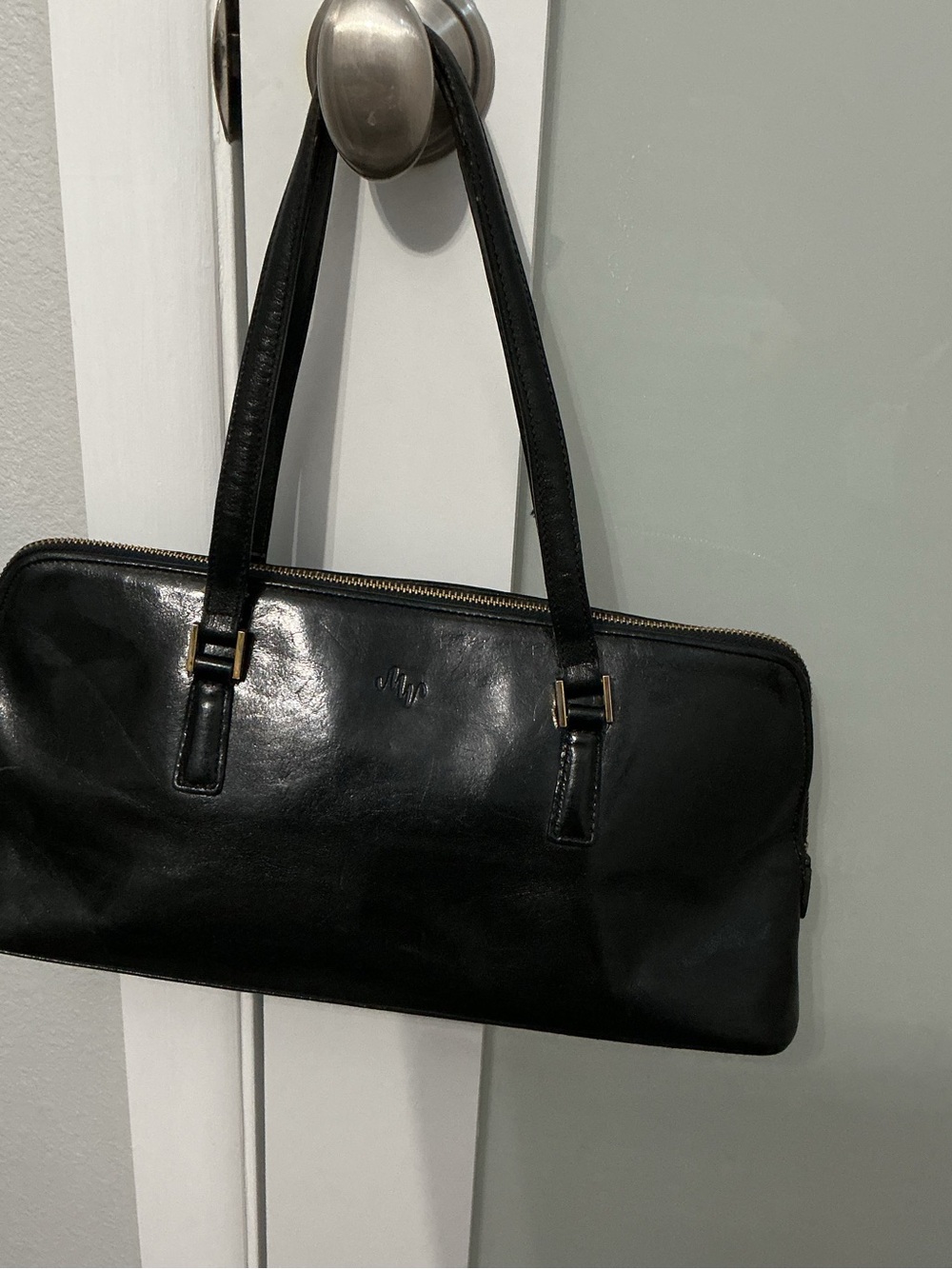 Vintage Monsac Black Leather Top-Zip Shoulder Tote - Picture 3 of 10
